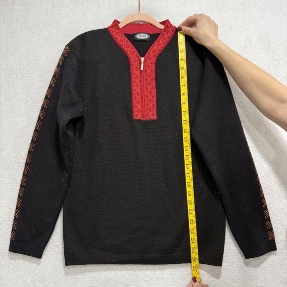 Meister Sweater Mens Medium Black Red Quarter Zip Nordic Knit Pullover Ski Trim - Picture 5 of 8